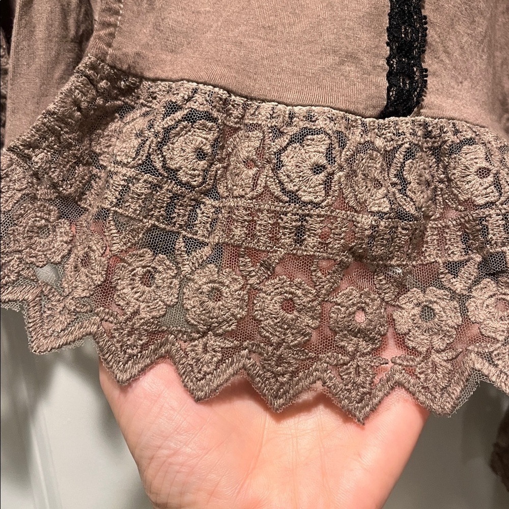 POL romantic lace bell sleeves bolero top chocolate brown ruffles - Picture 7 of 10